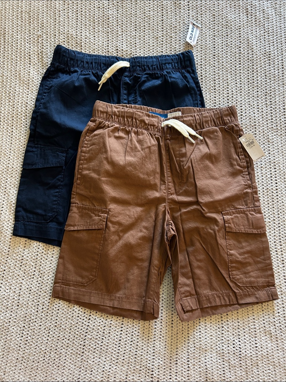 Old Navy Boys' Cargo Shorts in Brown and Navy with Drawstring